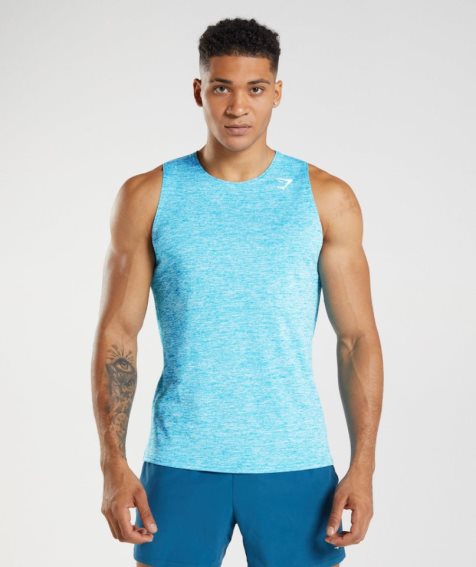 Men's Gymshark Arrival Slim Marl Tanks Turquoise | NZ 1TCLNQ